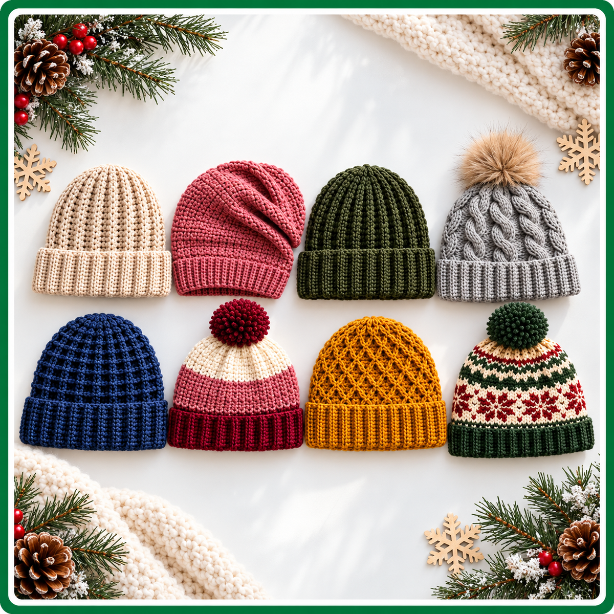 25 Winter Crochet Hat Patterns Bundle PDF, Beanies, Earflap Hats, Nordic Designs
