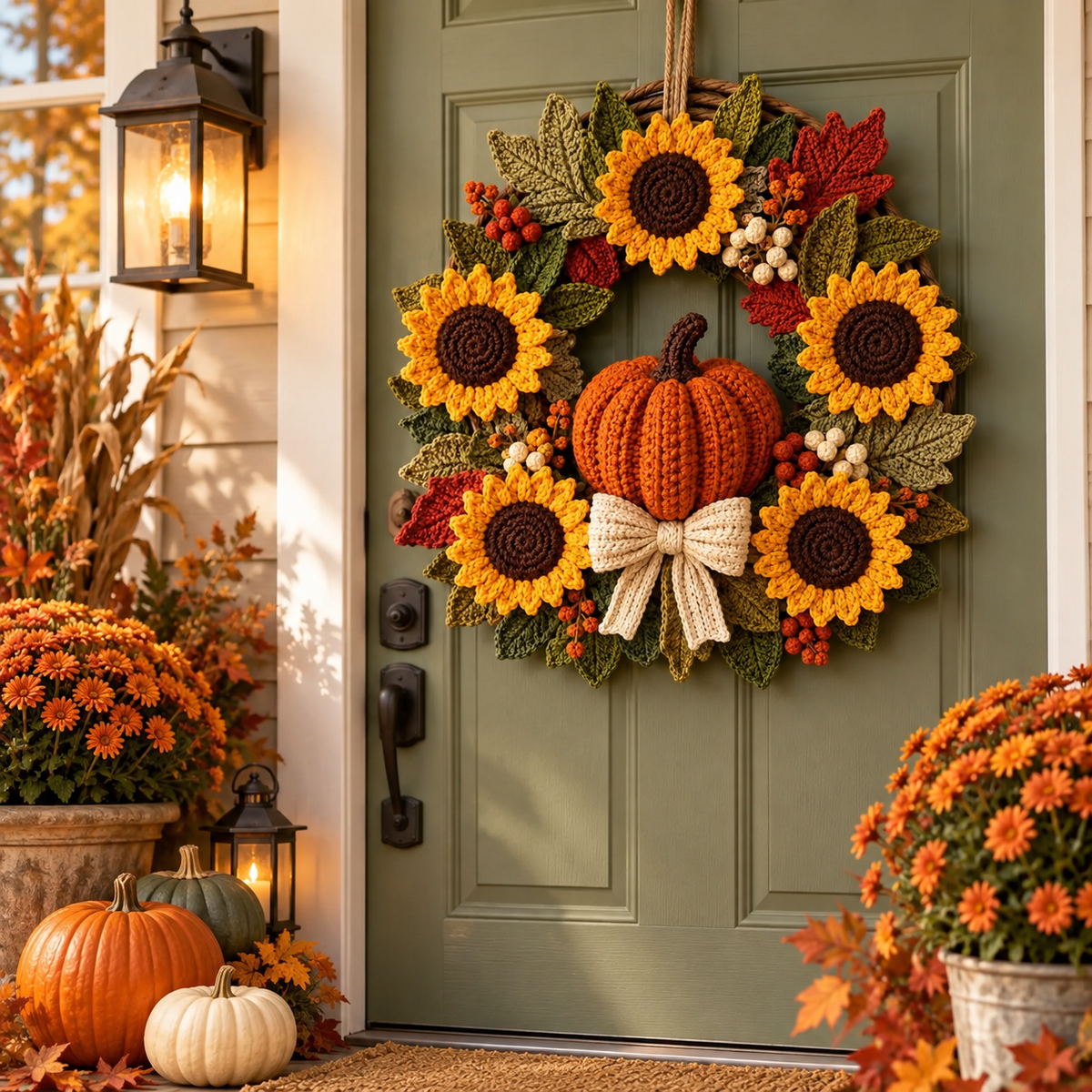 Crochet Autumn Wreath Pattern PDF | Pumpkin & Sunflower Fall Wreath | Thanksgiving Door Decor | Farmhouse Crochet Home Decoration | Digital Download
