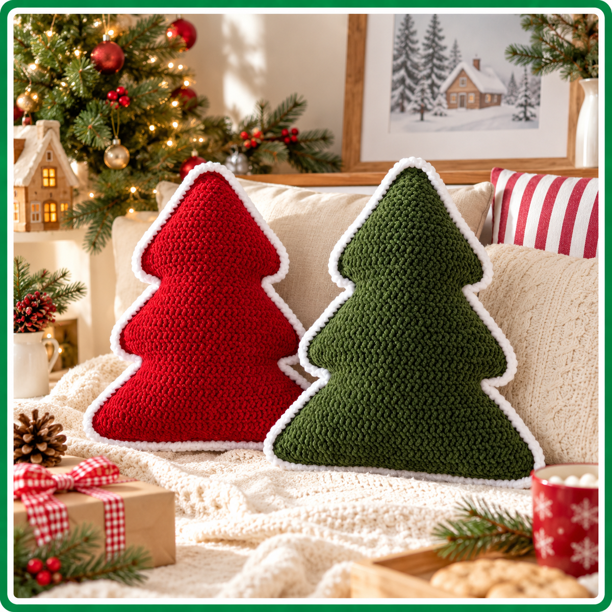 Christmas Tree Pillow Crochet Pattern, Festive Home Decor PDF