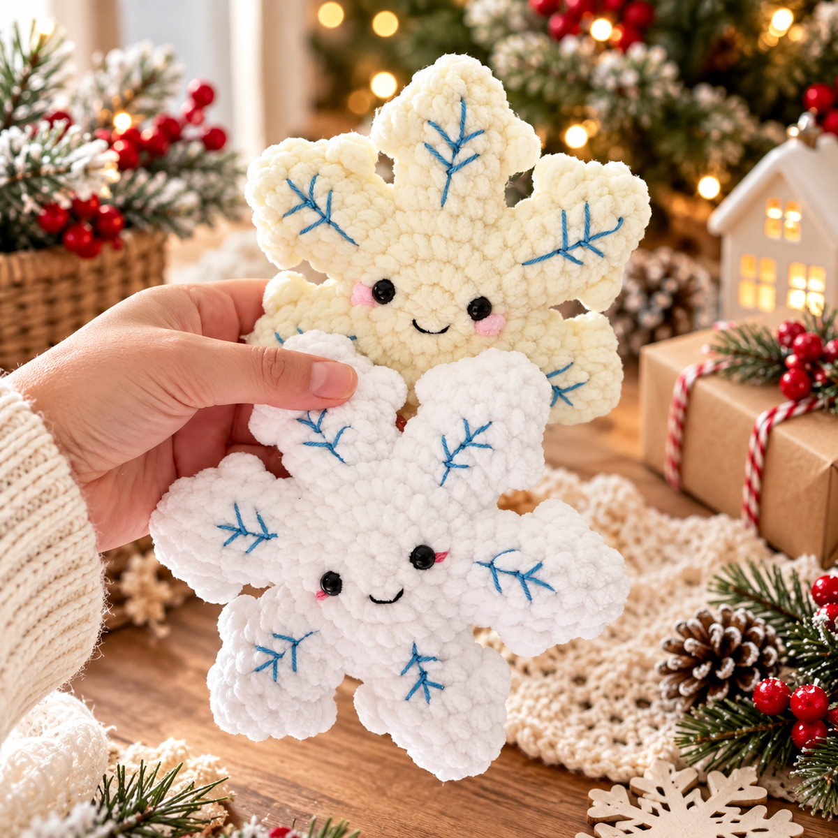 No Sew Crochet Snowflake Pattern | Plush Christmas Ornament | Snowflake Amigurumi PDF | Holiday Decor