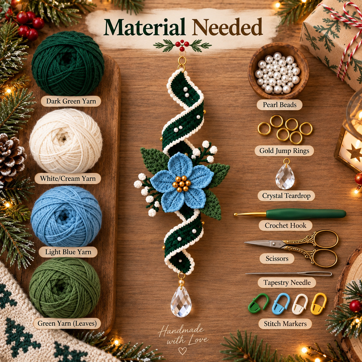 Crochet Christmas Wind Spinner Pattern | Poinsettia Hanging Ornament | Spiral Christmas Decor | Crochet PDF | Instant Download