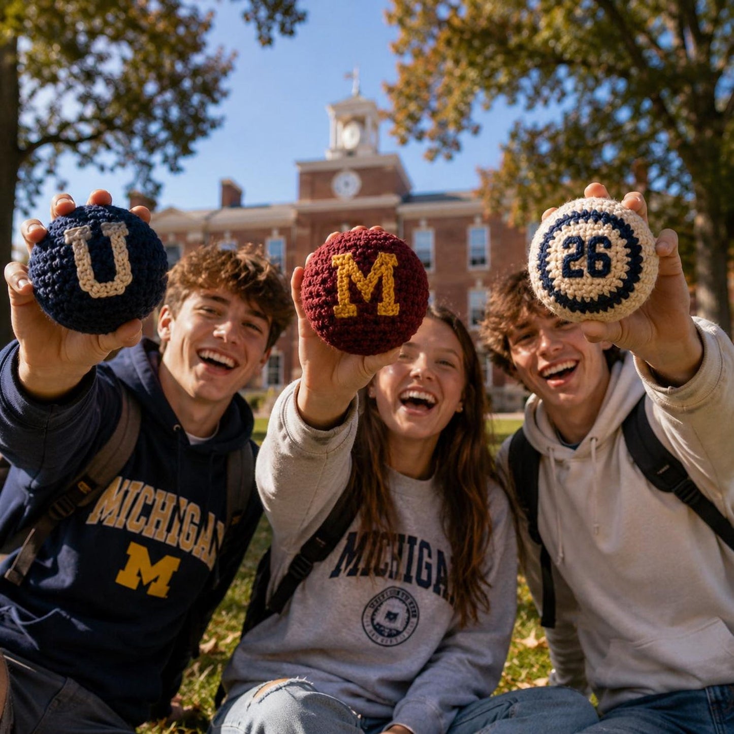 Golden Wool™ | College Crochet Footbag Hacky Sack Set, Varsity Stress Ball, Dorm Room Gift for Students, Freshman Gift, Campus Game Day Toy