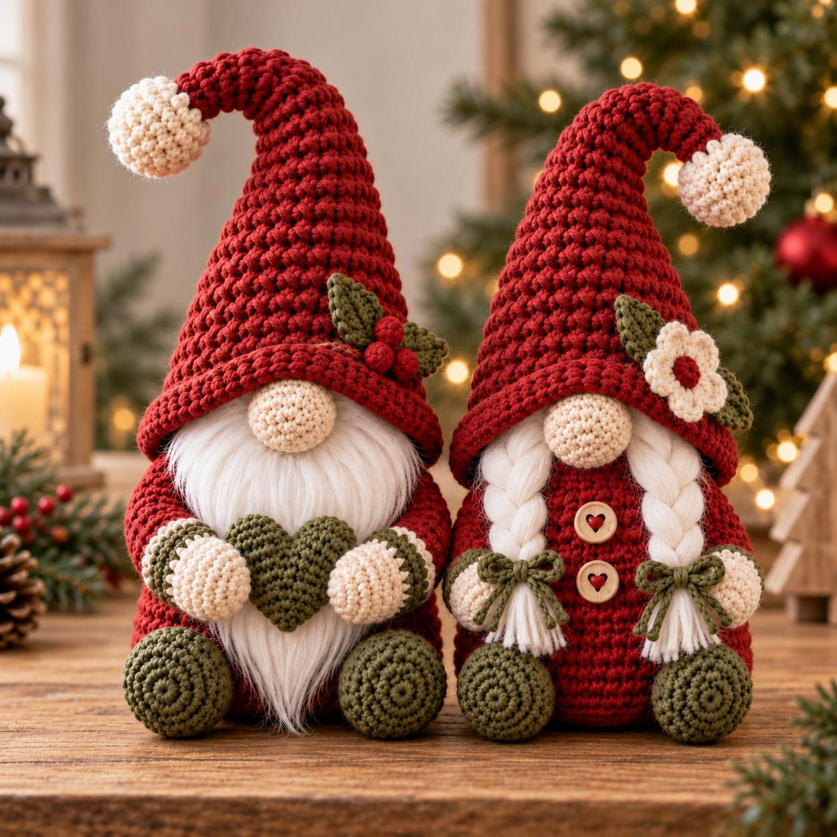 Christmas Gnome Couple Crochet Pattern PDF, Male and Female Amigurumi Gnomes, Holiday Shelf Sitters, Christmas Decor Pattern