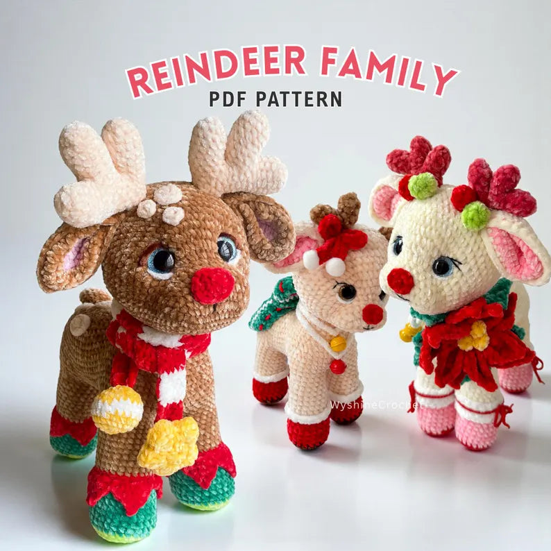 3-in-1 Christmas Reindeer Family Crochet Pattern PDF | Reindeer Amigurumi Bundle | Holiday Plushie Pattern | Christmas Crochet Decor | Instant Download