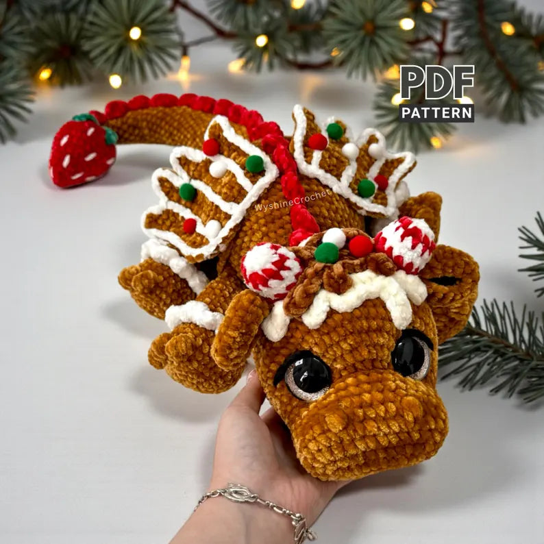 Gingerbread Dragon Crochet Pattern PDF | Christmas Dragon Amigurumi Plush Pattern | Holiday Crochet Decor & Handmade Gift | Instant Download