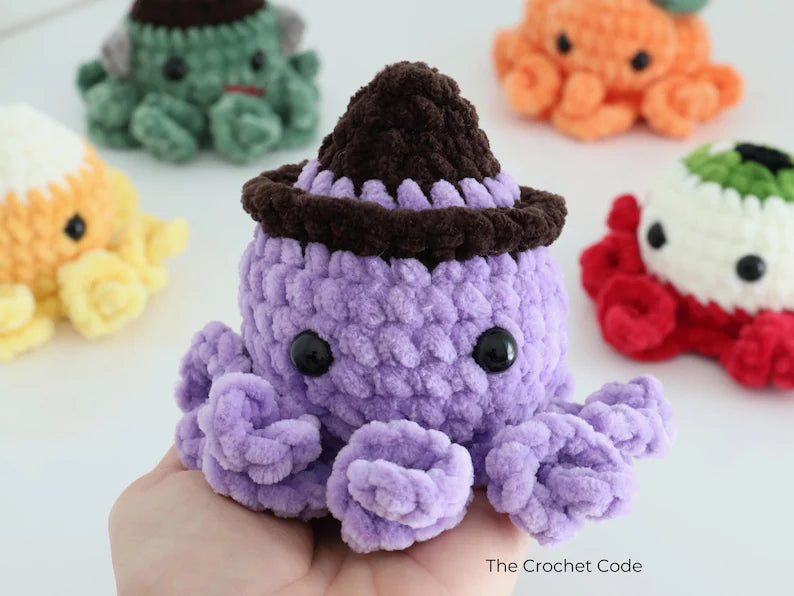5-in-1 Halloween Octopus Crochet Pattern PDF | No-Sew Spooky Amigurumi Bundle | Pumpkin, Witch, Frankenstein & Candy Corn Plush | Instant Download