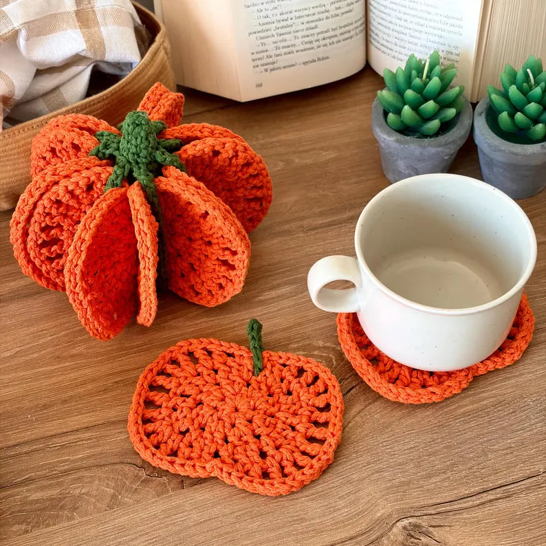 8-in-1 Pumpkin Coaster Set Crochet Pattern PDF | 8 Coasters Transform Into a 3D Pumpkin | Fall Halloween Table Decor