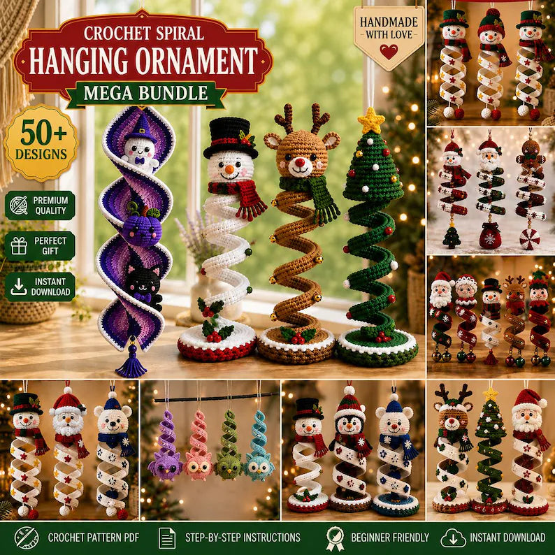 50+ Crochet Christmas & Halloween Spiral Pattern Bundle PDF | Holiday Wind Spinner Ornaments | Hanging Crochet Decor Patterns