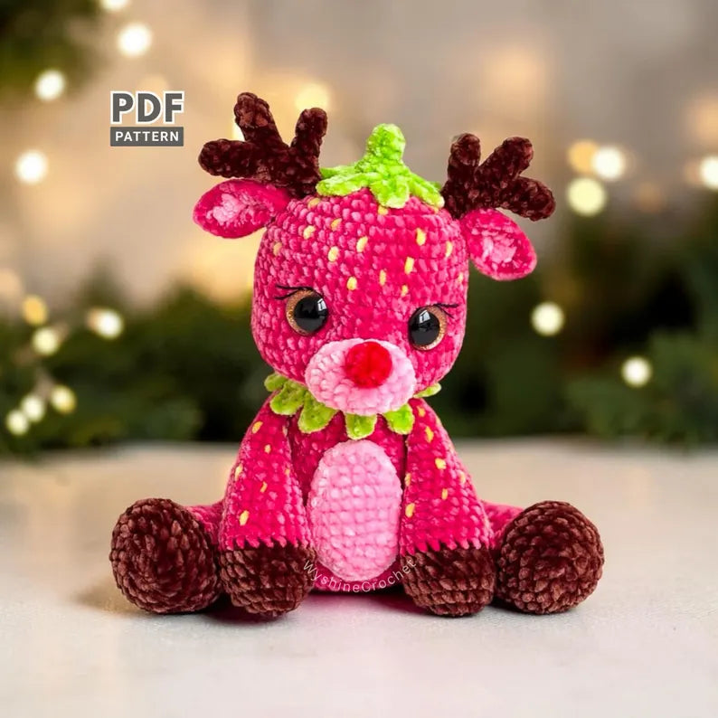 Strawberry Reindeer Crochet Pattern PDF | Christmas Reindeer Amigurumi Pattern | Fruit Reindeer Plushie | Holiday Crochet Gift | Instant Download