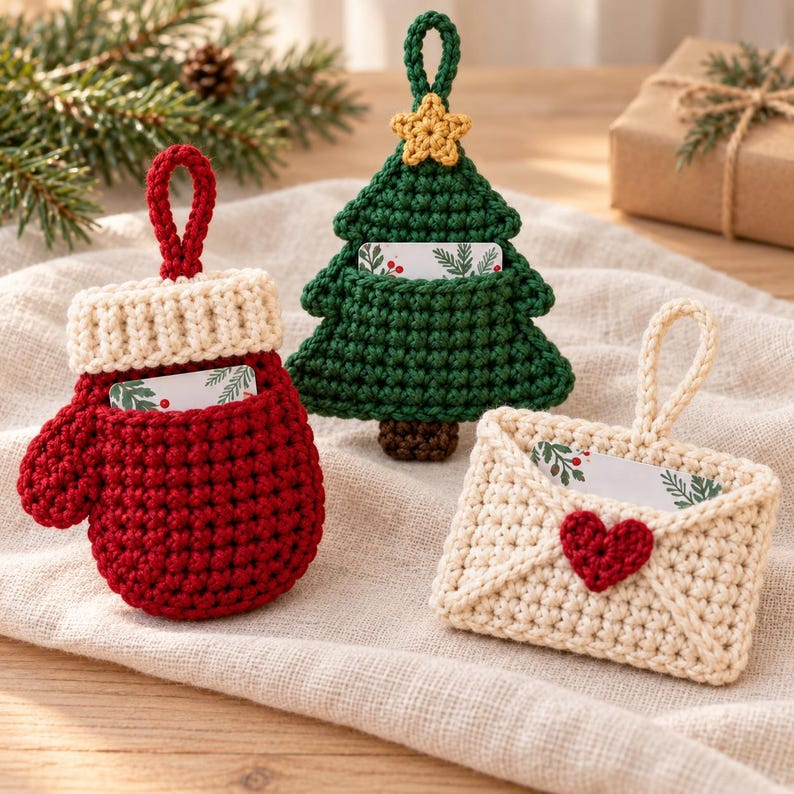 Crochet Gift Card Holder Pattern PDF, Christmas Gift Card Holder Crochet Pattern, 3 Festive PDF Designs