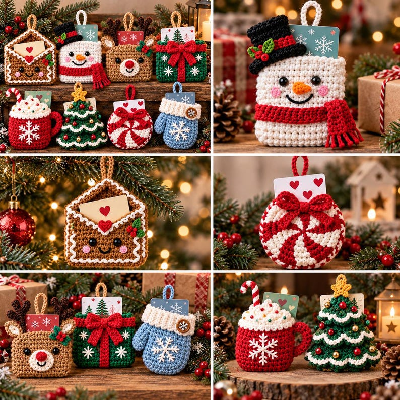 Crochet Christmas Gift Card Holder Pattern PDF, 8-in-1 Ornament Bundle, Holiday Gift Card Pockets, Christmas Crochet Patterns