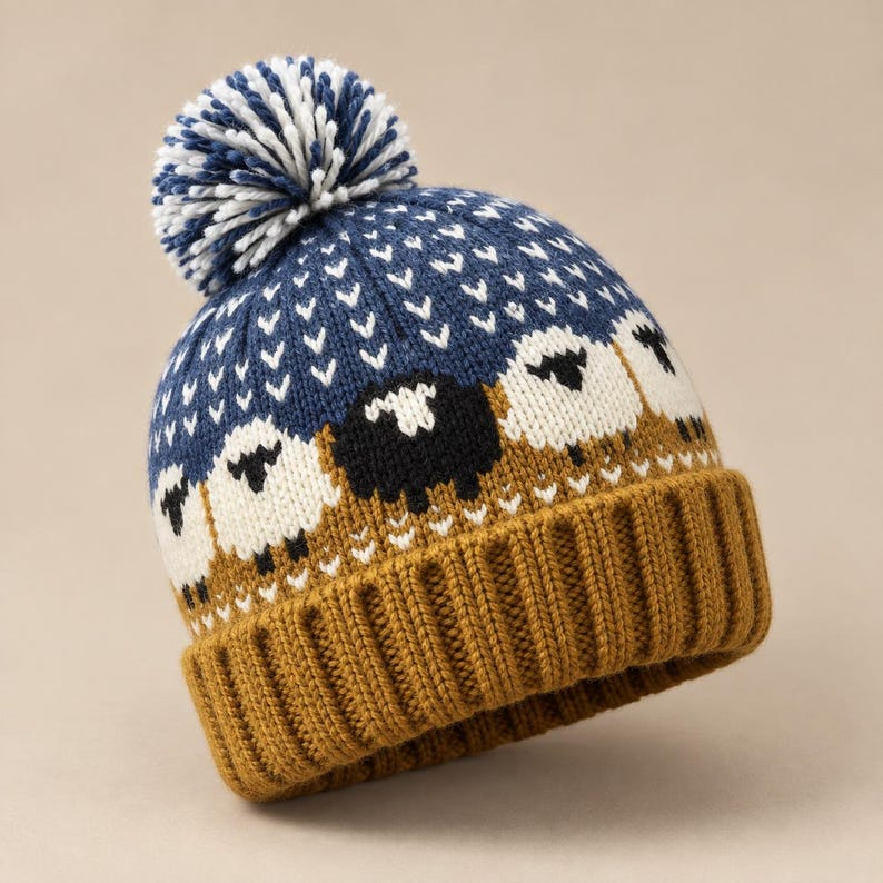 Gaming Inspired Sheep Beanie Crochet Pattern PDF, Sheep Crochet Hat, Colorwork Winter Beanie, Teen and Adult Hat, Digital Download