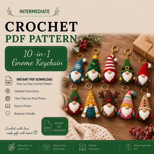 10-in-1 Christmas Gnome Crochet Pattern Bundle PDF | Mini Amigurumi Gnome Keychains & Holiday Ornaments | Instant Download