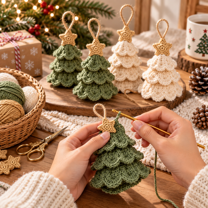 Crochet Christmas Tree Ornament Pattern | Scalloped Christmas Tree | Holiday Crochet Decor | Christmas PDF Pattern | Instant Download