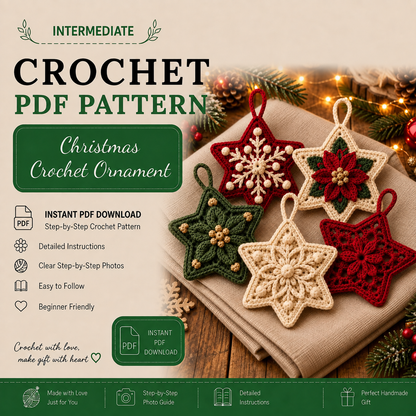 Christmas Crochet Star Ornament Pattern PDF | 5 Festive Star Designs | Crochet Christmas Tree Decorations | Holiday Hanging Ornament | Instant Download