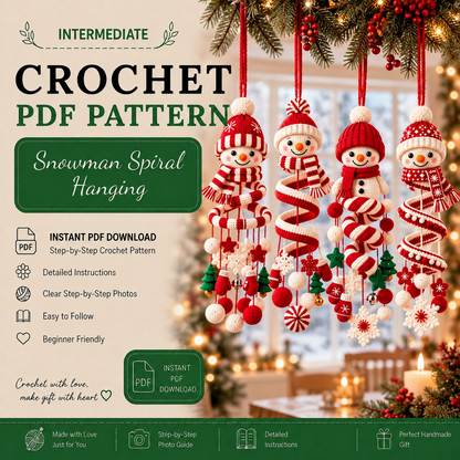 Snowman Spiral Hanging Crochet Pattern PDF | Christmas Snowman Ornament | Winter Amigurumi Mobile | Holiday Crochet Decor | Digital Download