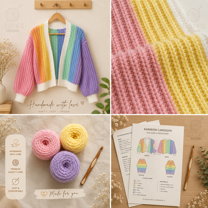 Colorful Crochet Cardigan PDF Pattern | Beginner Striped Cardigan Tutorial | Knit-Look Crochet Pattern | Instant Digital Download
