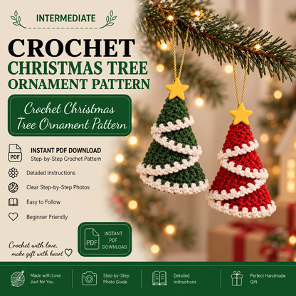 Crochet Christmas Tree Ornament Pattern | Mini Christmas Tree Crochet | Holiday Tree Decoration | Christmas PDF Pattern | Instant Download