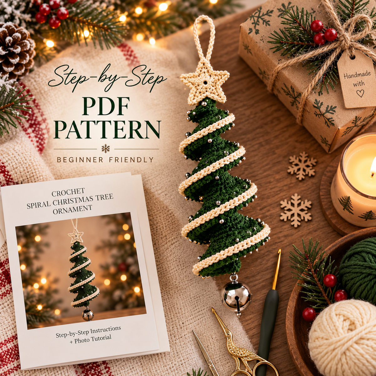 Crochet Christmas Tree Pattern | Spiral Hanging Ornament | Christmas Tree Decor | Holiday Crochet PDF | Instant Download