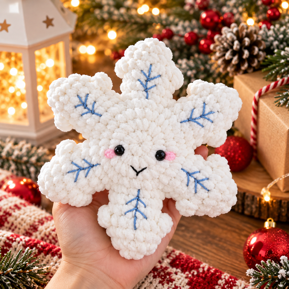 No Sew Crochet Snowflake Pattern | Plush Christmas Ornament | Snowflake Amigurumi PDF | Holiday Decor