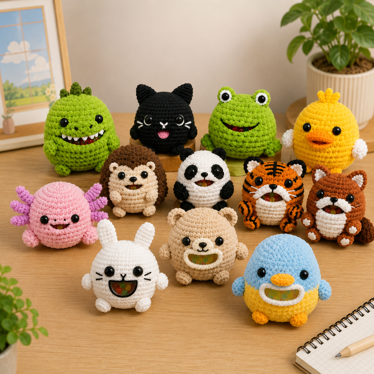 Golden Wool™ | Crochet Hacky Sack Animals | Handmade Squishy Stress Ball Collection | Amigurumi Fidget Toys | Cute Animal Sensory Gift | Kawaii Desk Buddies