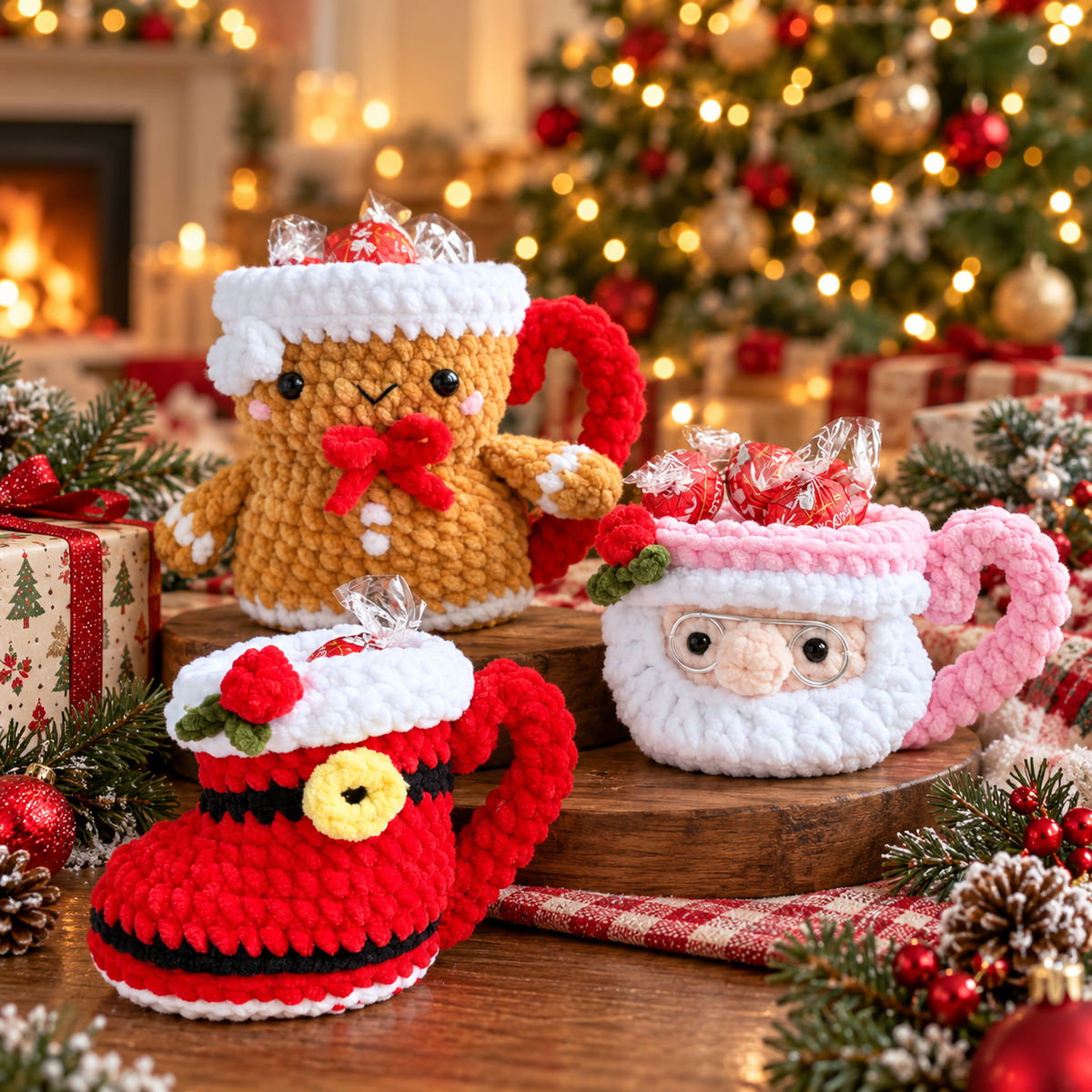 4 in 1 Christmas Crochet Mug Pattern Bundle – Santa, Gingerbread, Snowman & Boot PDF