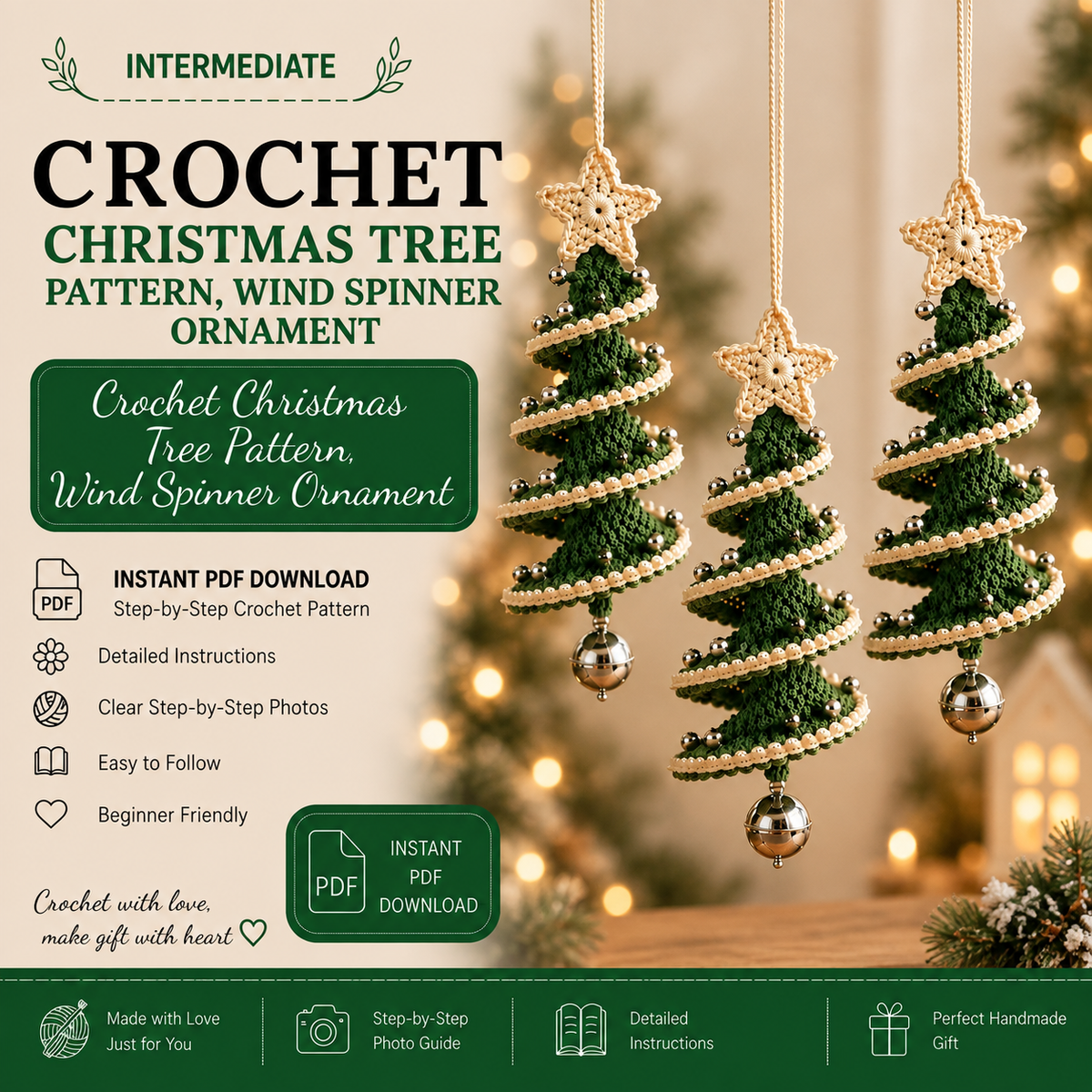 Crochet Christmas Tree Pattern | Spiral Hanging Ornament | Christmas Tree Decor | Holiday Crochet PDF | Instant Download