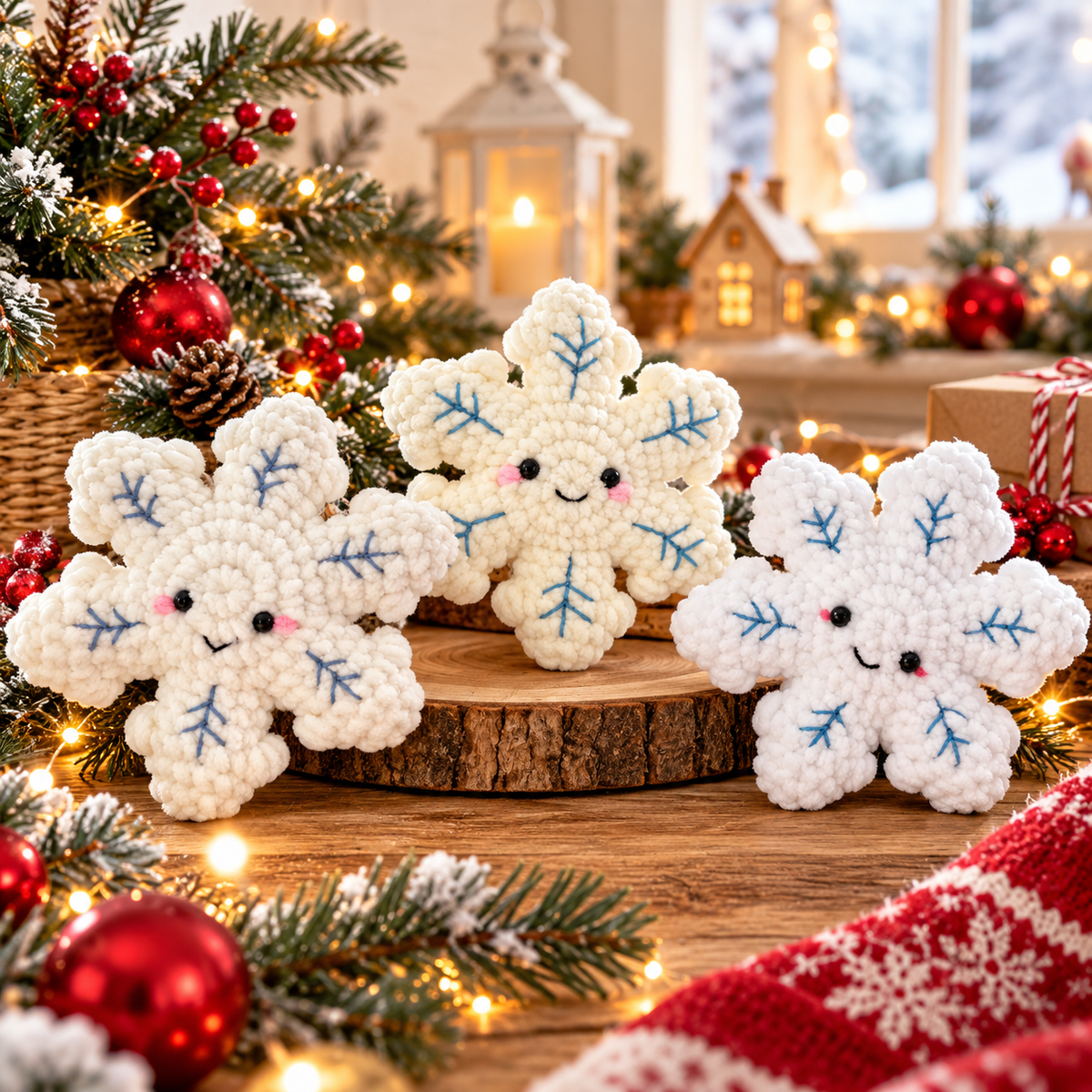 No Sew Crochet Snowflake Pattern | Plush Christmas Ornament | Snowflake Amigurumi PDF | Holiday Decor