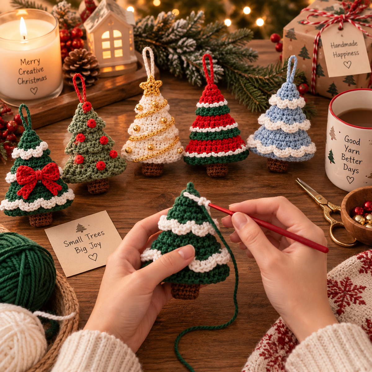 10-In-1 Mini Christmas Tree Ornament Crochet Pattern Bundle | 10 Christmas Tree Designs | Holiday Crochet PDF | Christmas Decor