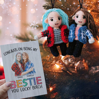 Golden Wool™ | Personalized Ornament Crochet Doll with Photo Card "Congrats On Being My Bestie" (Copy)