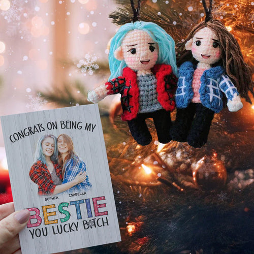 Golden Wool™ | Personalized Ornament Crochet Doll with Photo Card "Congrats On Being My Bestie" (Copy)