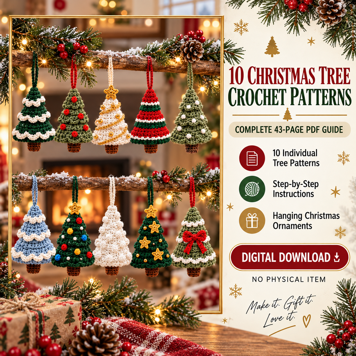 10-In-1 Mini Christmas Tree Ornament Crochet Pattern Bundle | 10 Christmas Tree Designs | Holiday Crochet PDF | Christmas Decor