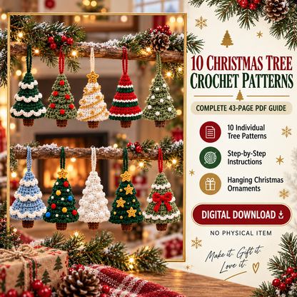10-In-1 Mini Christmas Tree Ornament Crochet Pattern Bundle | 10 Christmas Tree Designs | Holiday Crochet PDF | Christmas Decor