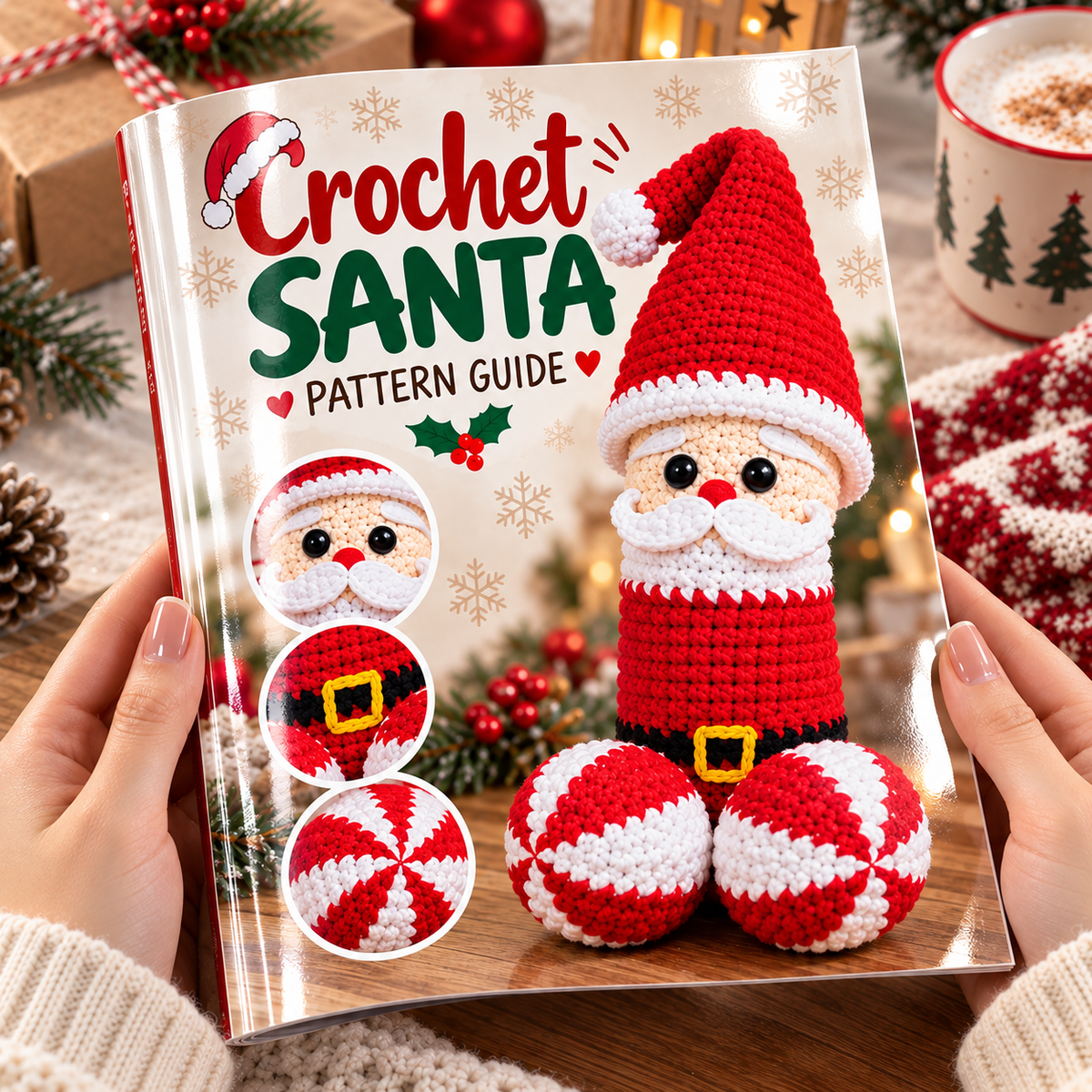 Christmas Crochet Pattern Book – Printed 8" x 8" Glossy Softcover – Snowmen, Santa, Elves, Christmas Trees, Baubles & Pinecone Ornaments