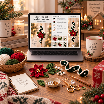 Crochet Christmas Wind Spinner Pattern | Poinsettia Hanging Ornament | Spiral Christmas Decor | Crochet PDF | Instant Download