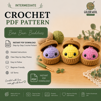 Dumpling Crochet Pattern PDF | No-Sew Kawaii Amigurumi Plush | Beginner Digital Download with Step-by-Step Video Tutorial