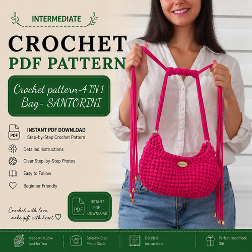 4-in-1 Santorini Crochet Bag Pattern PDF | Chunky Shoulder Bag & Crossbody Purse Pattern | T-Shirt Yarn Handbag | Instant Download