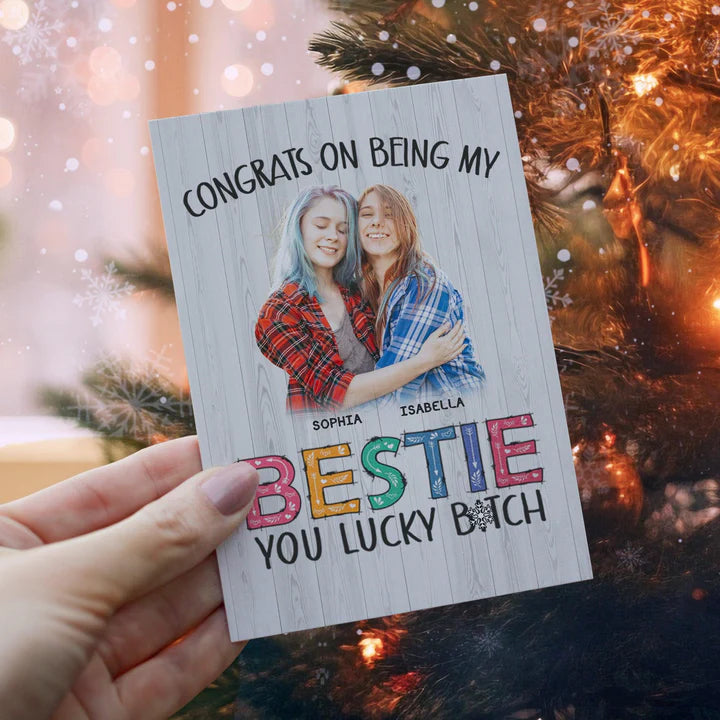 Golden Wool™ | Personalized Ornament Crochet Doll with Photo Card "Congrats On Being My Bestie" (Copy)