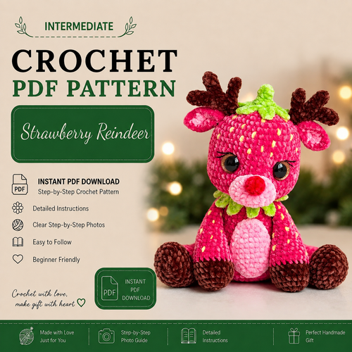 Strawberry Reindeer Crochet Pattern PDF | Christmas Reindeer Amigurumi Pattern | Fruit Reindeer Plushie | Holiday Crochet Gift | Instant Download