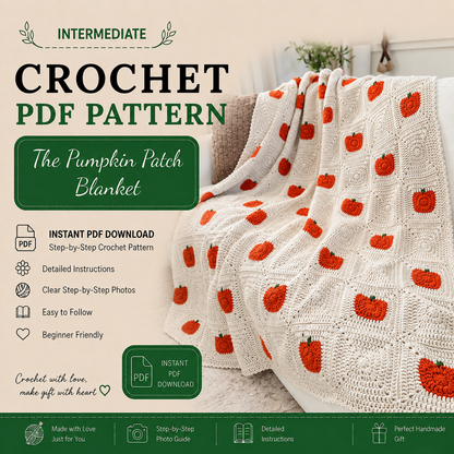 Pumpkin Patch Blanket Crochet Pattern PDF | Fall Granny Square Blanket | Cozy Autumn Throw Pattern + Video Tutorial | Digital Download