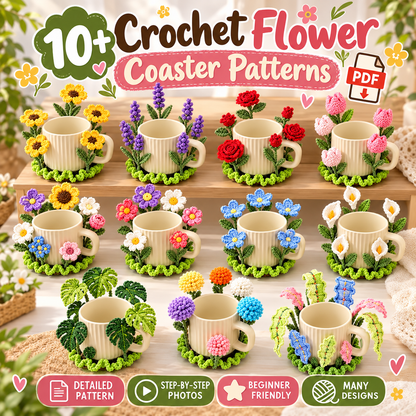 10+ Crochet Flower Coaster Patterns PDF – Popping Flower Coasters, Sunflower, Rose & Mushroom Crochet Coasters