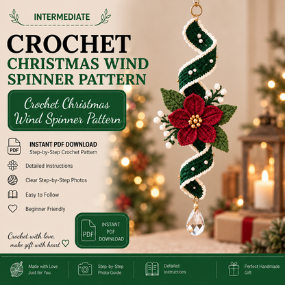 Crochet Christmas Wind Spinner Pattern | Poinsettia Hanging Ornament | Spiral Christmas Decor | Crochet PDF | Instant Download