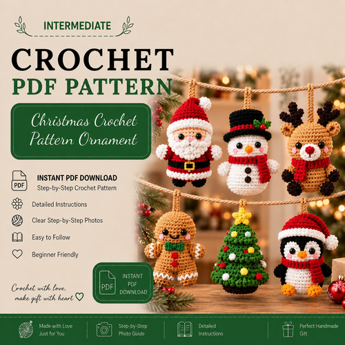 6-in-1 Christmas Crochet Ornament Pattern Bundle PDF | Santa, Snowman, Reindeer & Holiday Amigurumi | Hanging Decorations | Instant Download