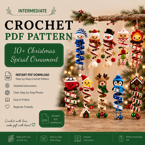 10+ Christmas Spiral Ornament Crochet Pattern Bundle PDF | Santa Snowman Reindeer Penguin Amigurumi | Holiday Hanging Decor | Digital Download