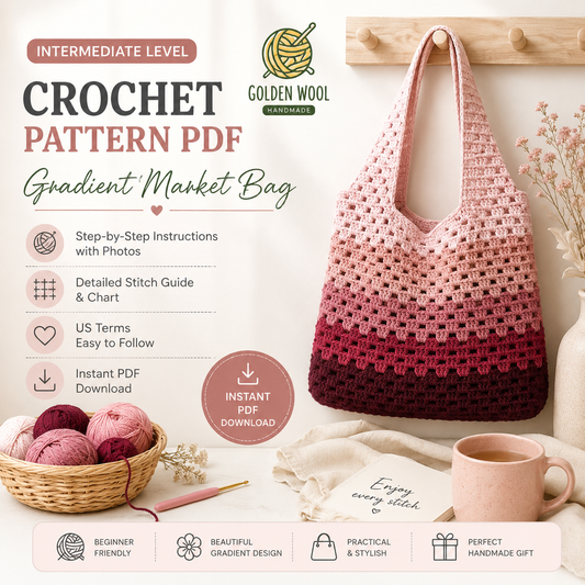Granny Stitch Tote Bag Crochet Pattern PDF | Ombre Market Bag Tutorial | Beginner Crochet Bag Pattern | Instant Digital Download