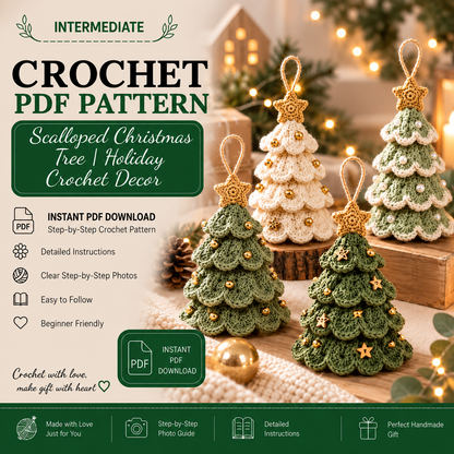 Crochet Christmas Tree Ornament Pattern | Scalloped Christmas Tree | Holiday Crochet Decor | Christmas PDF Pattern | Instant Download