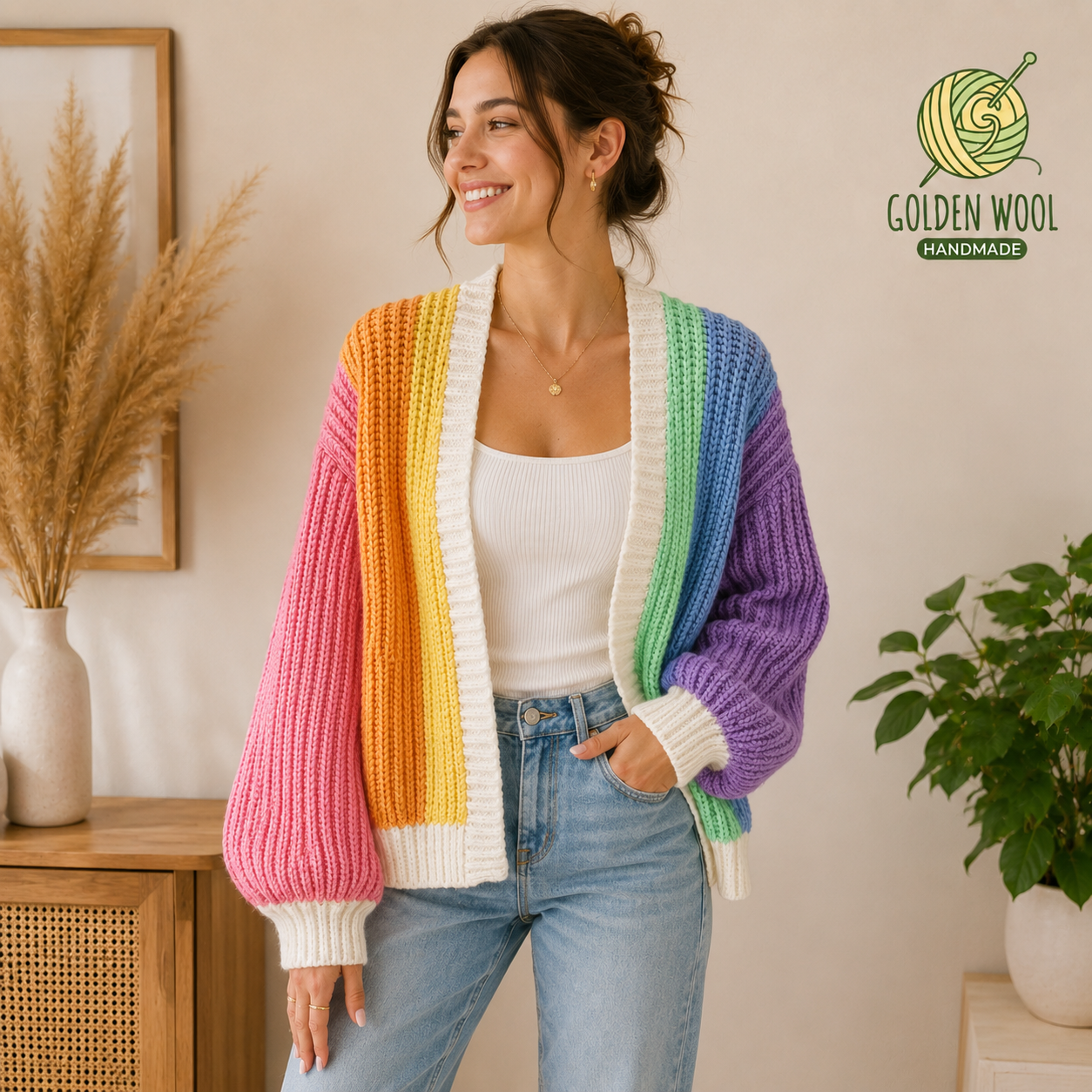 Colorful Crochet Cardigan PDF Pattern | Beginner Striped Cardigan Tutorial | Knit-Look Crochet Pattern | Instant Digital Download