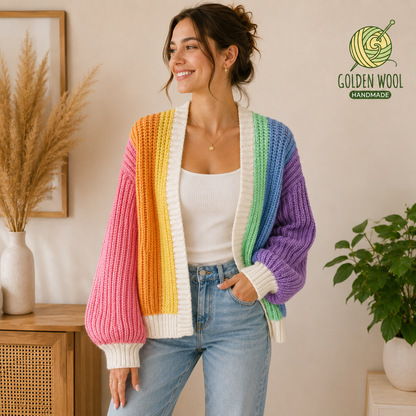 Colorful Crochet Cardigan PDF Pattern | Beginner Striped Cardigan Tutorial | Knit-Look Crochet Pattern | Instant Digital Download