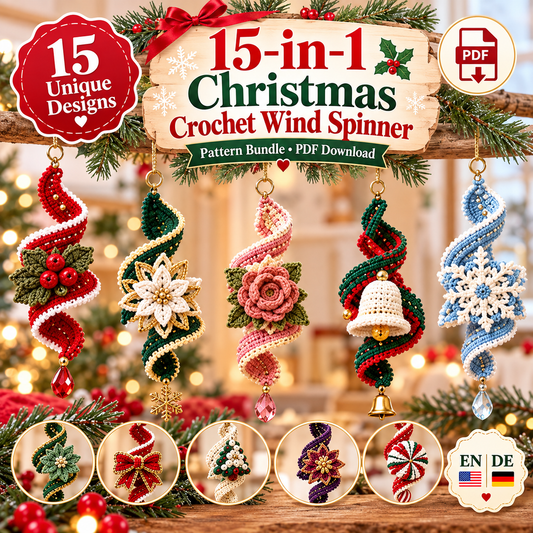 15-in-1 Christmas Wind Spinner Crochet Pattern | Spiral Hanging Ornament Bundle | Christmas Decor PDF | EN DE