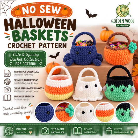 5-in-1 Boo Basket Crochet Pattern | Halloween No-Sew PDF